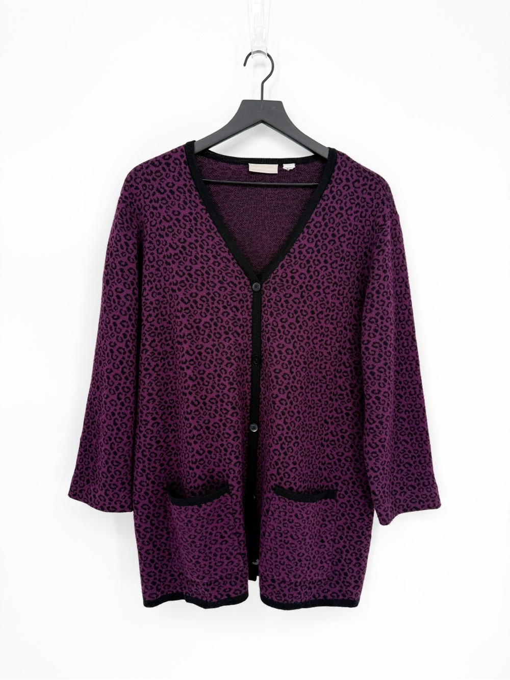 Nordstrom Purple Leopard Print V-Neck Longline Cardigan Sweater
